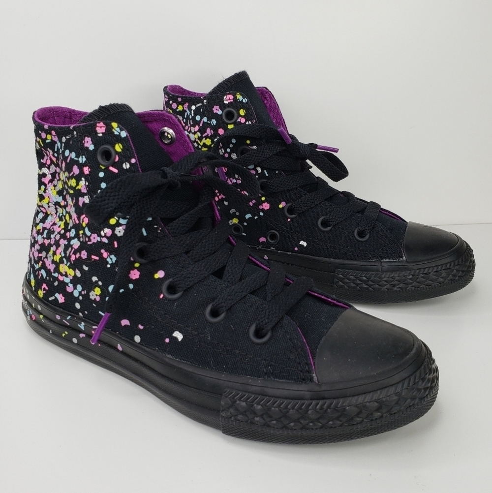 Converse Confetti Hi Top Black Canvas Sprinkles Of Color Sneakers sz 13 Junior.